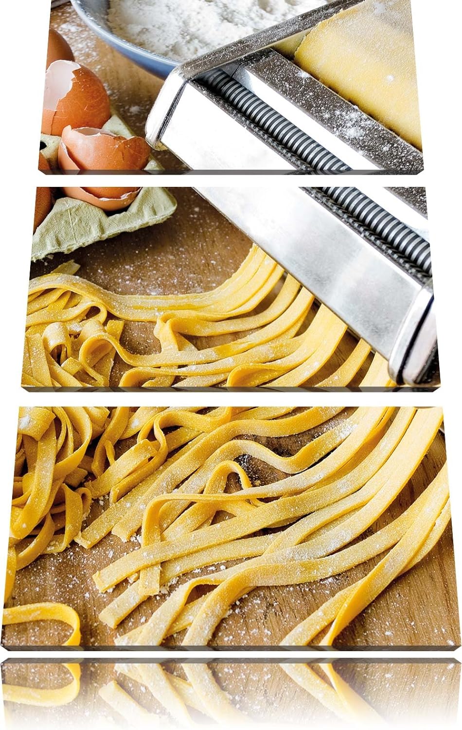 Pixxprint Nudelmaschine Pasta Italia als Leinwandbild | Grösse: 3 Teilig (120x80) | Wandbild| Kunstd