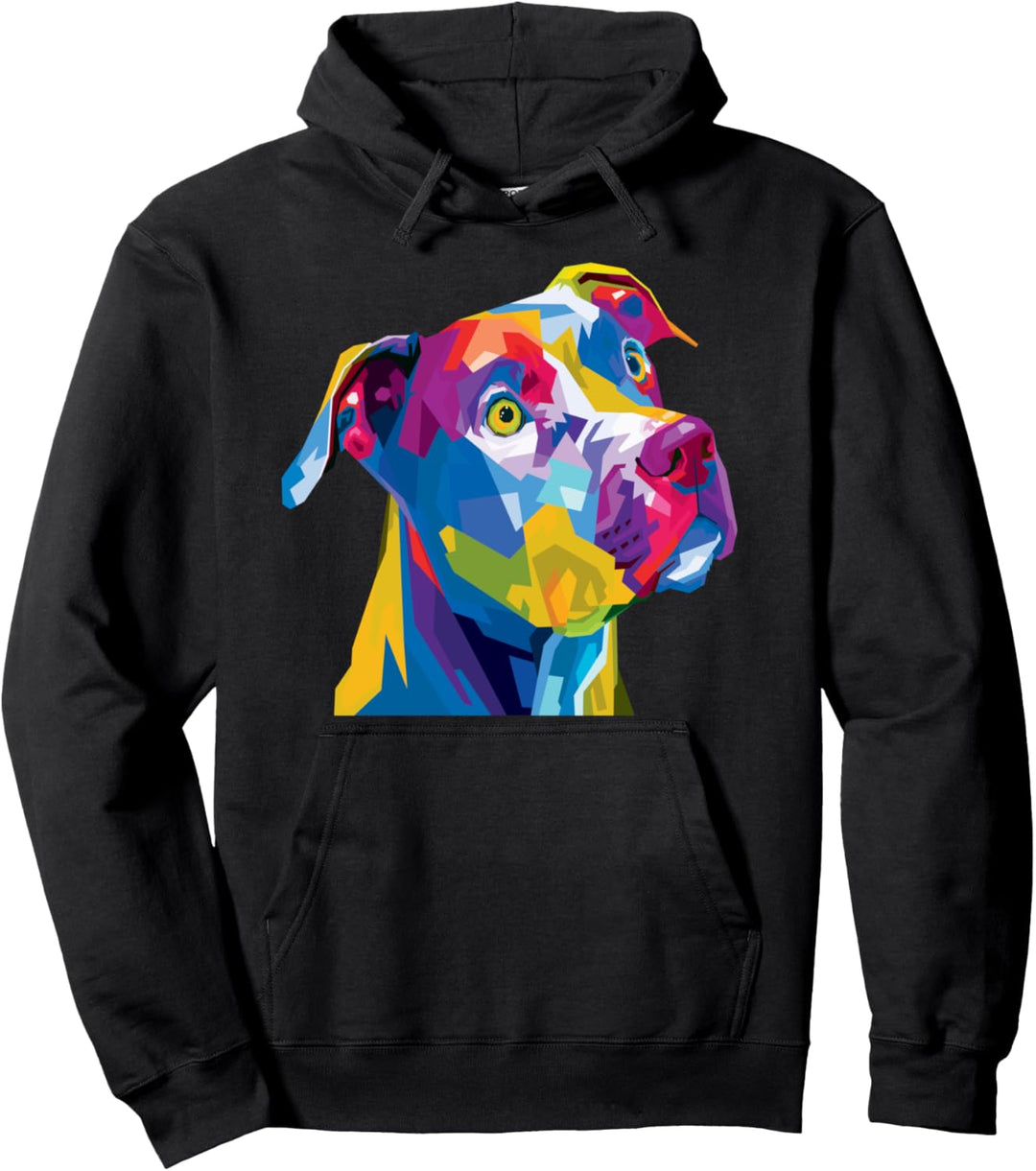 Bunter Pitbull-Terrier Süsser geometrischer Hund Pop-Art-Stil Pullover Hoodie