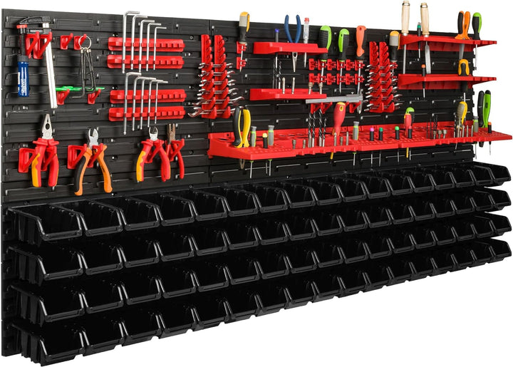 Lagersystem Werkstattregal | 172 x 78 cm | 68 stck. Box | Wandregal mit Werkzeughalterungen und Stap