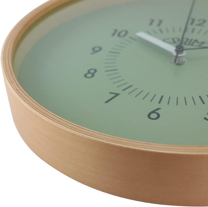 PRIM Organic Retrospect-B Wanduhr ohne Tickgeräusche aus Holz, Grün | Design Wanduhr lautlos, die Ni