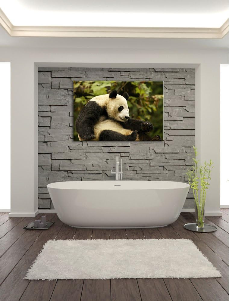 niedlicher Pandabär Leinwand, XXL riesige Bilder fertig gerahmt mit Keilrahmen, Kunstdruck auf Wandb