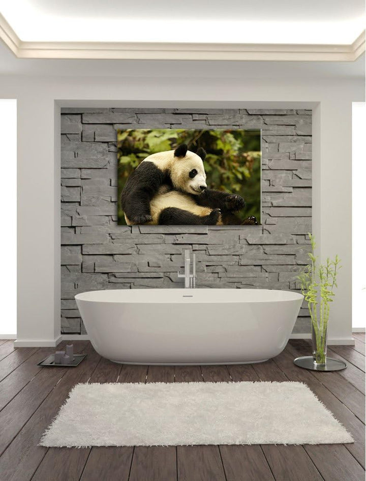 niedlicher Pandabär Leinwand, XXL riesige Bilder fertig gerahmt mit Keilrahmen, Kunstdruck auf Wandb