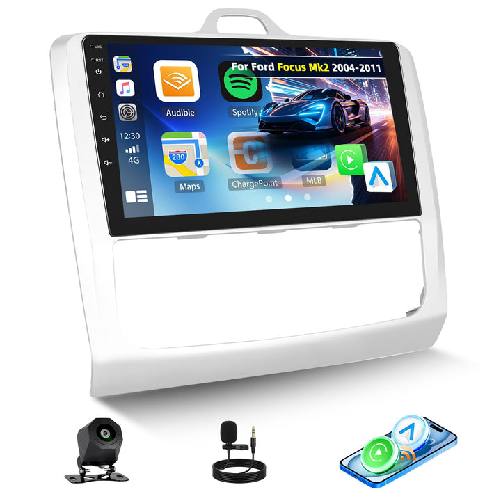 CAMECHO Carplay Autoradio 9 Zoll DSP Radio für Ford Focus Mk2 2004-2011 mit Android Auto FM RDS, Blu