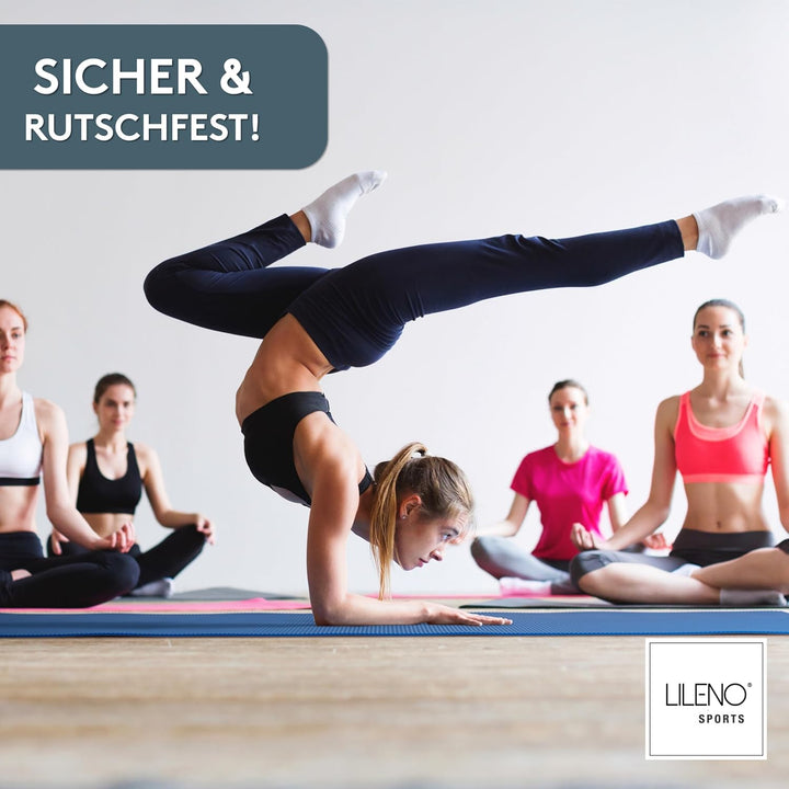 LILENO SPORTS Yoga Matte (180x60cm) inkl. Tragegurt - Sport und Yogamatte extra rutschfest in 4 mm D