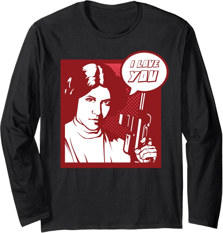 Star Wars Princess Leia I Love You Pop Art Text Langarmshirt