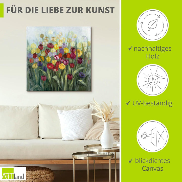 ARTland Leinwandbilder Wandbild Bild auf Leinwand 50 x 50 cm Botanik Blumenwiese Tulpe Malerei Bunt