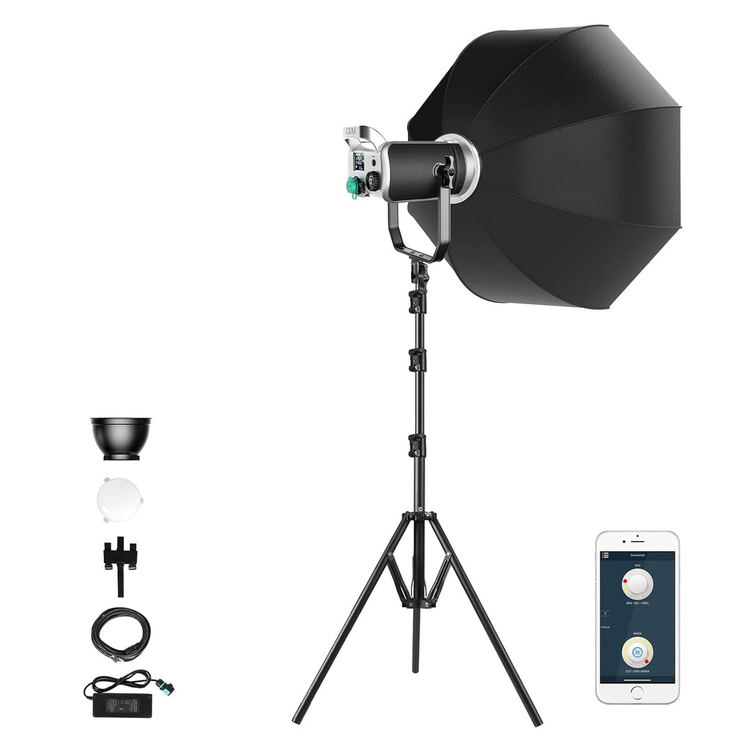 GVM 300W LED Videoleuchte mit Softbox, CRI97 dimmbare 2700K-7500K LED Studiolicht, LED Fotografie Da