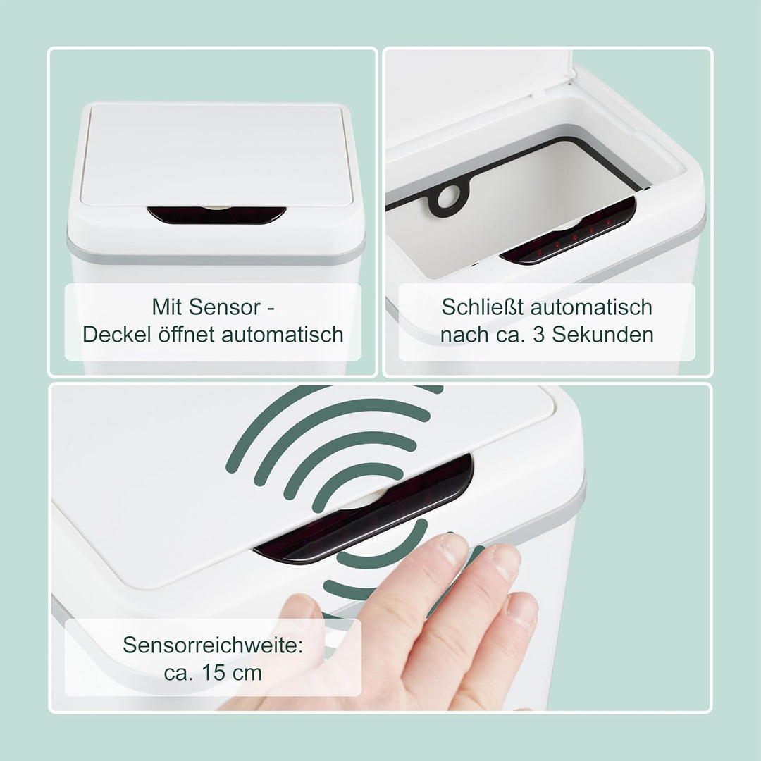 Relaxdays Mülleimer Bad, mit Sensor, 9 Liter, elektrischer Deckel, Müllbeutelhalter, Badezimmereimer