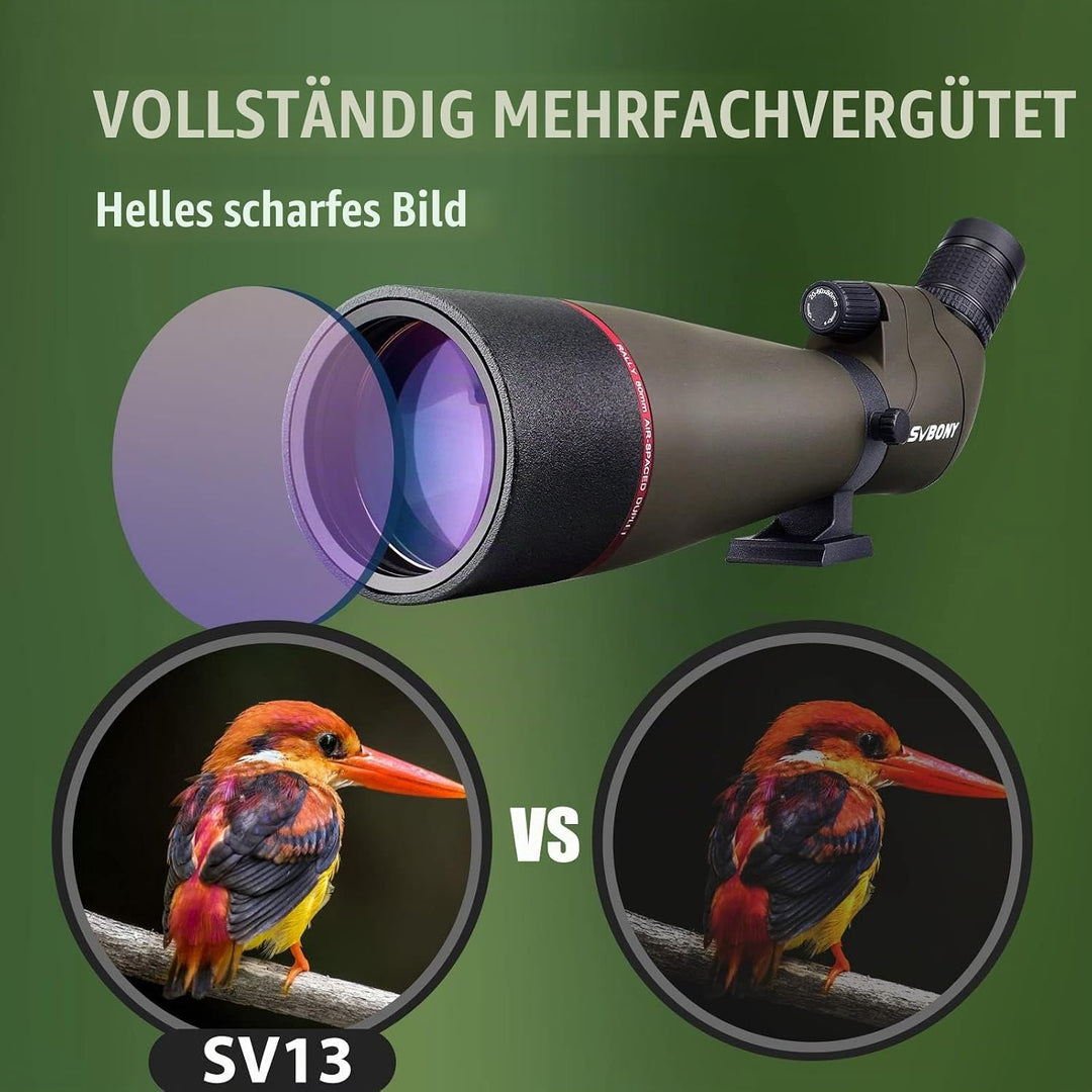 Svbony SV13 Spektiv 20-60x80, Tischstativ, Smartphone Adapter, HD Wasserdicht Porro Prisma Abgewinke