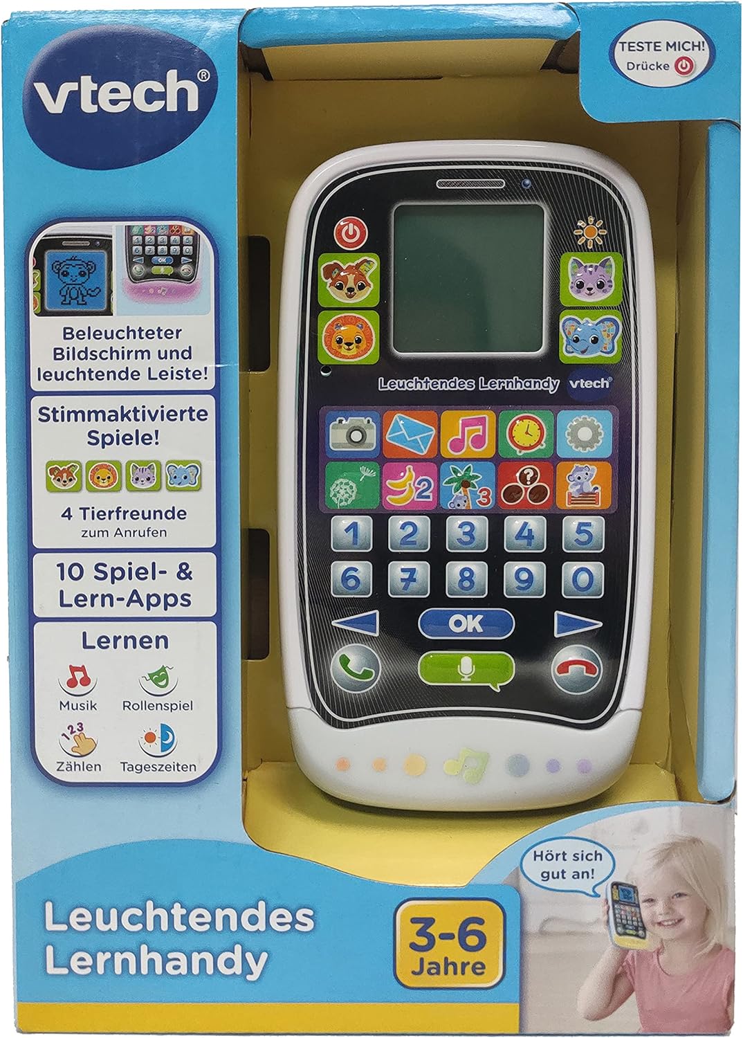 VTech Leuchtendes Lernhandy – Lerntelefon mit niedlichen Tierfreunden, spannenden Lernspielen, Liede
