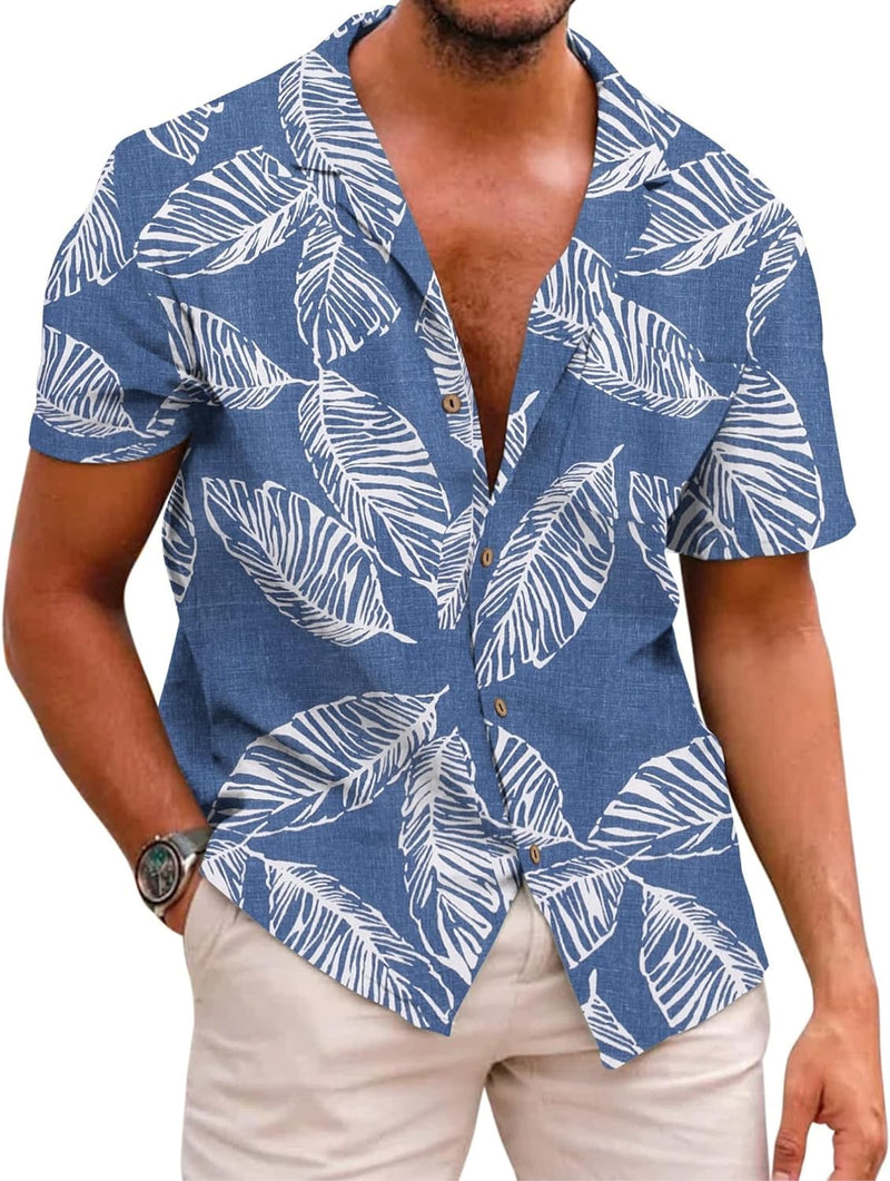 COOFANDY Hawaii Hemd Männer Kurzarm Sommer Fronttasche Hawaii-Print Freizeit Funky Baumwolle Hawaiih