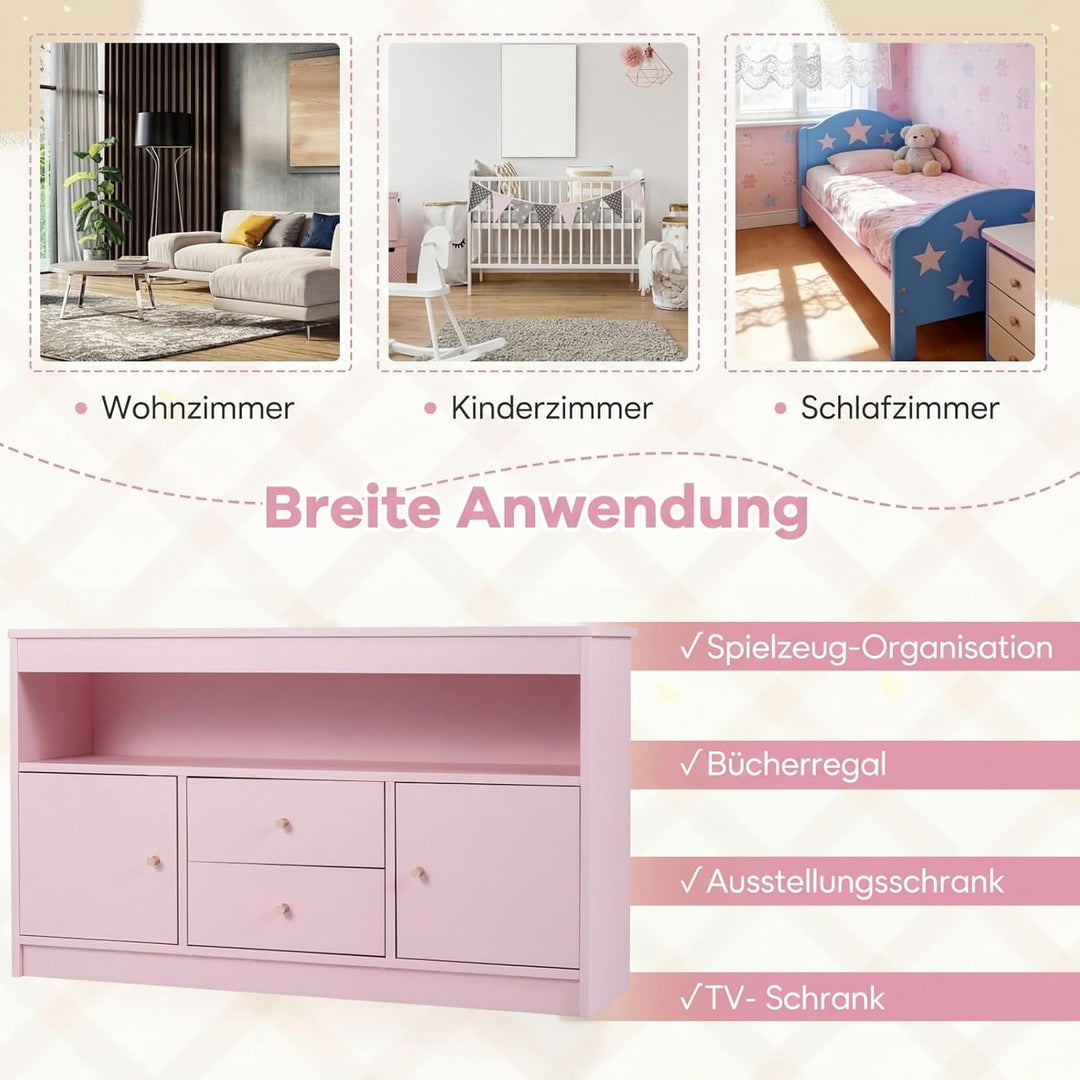 COSTWAY Spielzeugschrank Kinder, Kinderregal aus Holz, Kinderschrank mit 2 Schubladen & 2 Türen, Spi