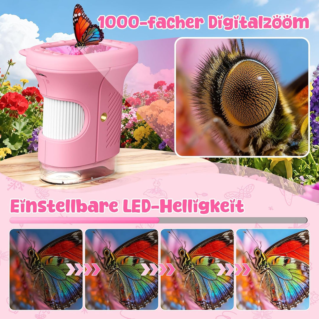 Mikroskop für Kinder, 1000X&2.4" HD Bildschirm Kinder Mikroskop Spielzeug ab 3 4 5 6 7 8 Jahren Kind