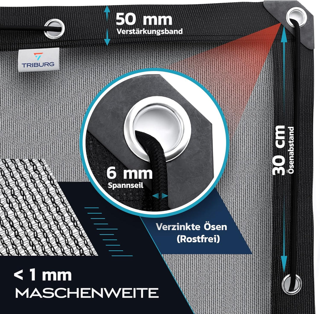 TRIBURG Anhängernetz Feinmaschig 1x2 - Abdecknetz für Anhänger zur Ladungssicherung - Anhänger Netz