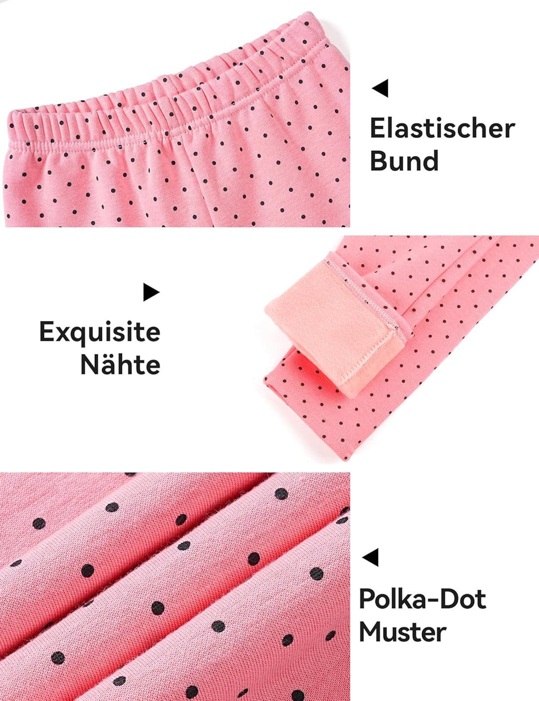 KEREDA Mädchen Leggings Thermo Gefüttert Warme Winter Dicke 2er-Pack 134-140 Schwarz Tupfen/Rosa Tup