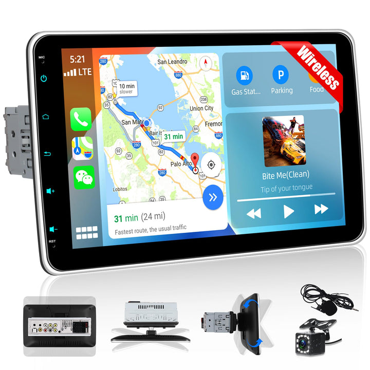 CAMECHO Autoradio mit IPS Bildschirm,10 Zoll 1 Din Apple CarPlay Android Auto Touch Screen Display,