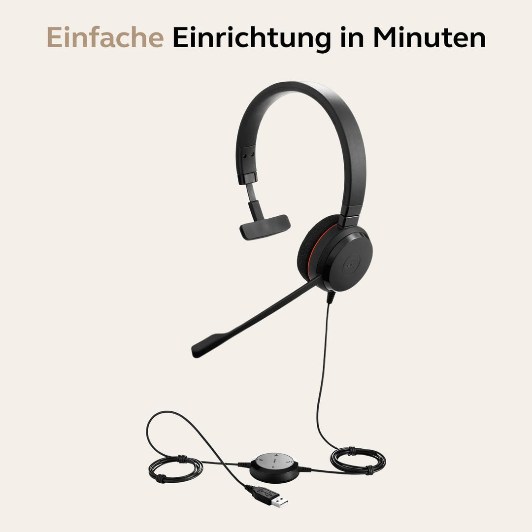 Jabra Evolve 20 Mono Headset – Microsoft Certified Headphones for VoIP Softphone with Passive Noise