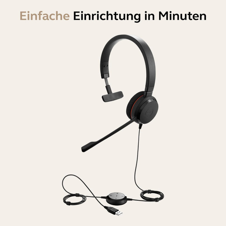 Jabra Evolve 20 Mono Headset – Microsoft Certified Headphones for VoIP Softphone with Passive Noise