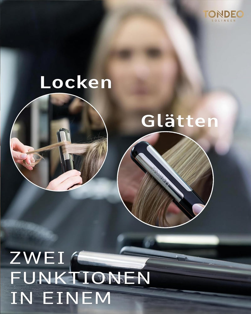 TONDEO Glätteisen Locken und Glätten CERION CURVE | Haarglätter mit 2 in 1 Funktion | Für langanhalt