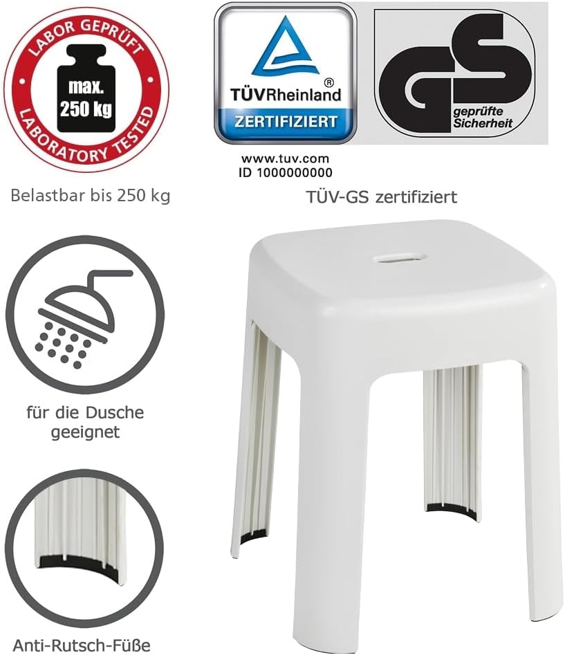 WENKO Hocker Mod. Alaska, Badhocker aus stabilem Kunststoff, belastbar bis 250 kg, Duschhocker, hoch