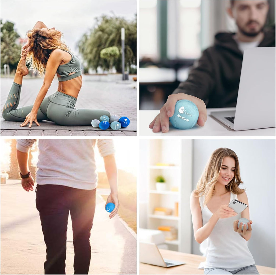 RYACO 6 Stück Gel Stressball für Erwachsene - Antistressball Mit verschiedenen Stärken und Grössen -