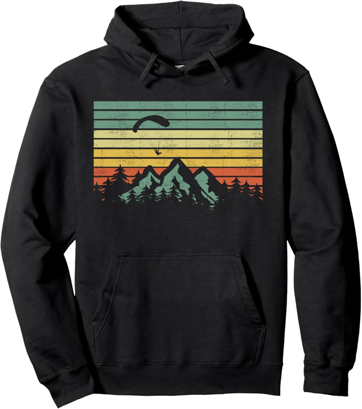 Retro-Gleitschirmfliegen über die Berge Pullover Hoodie