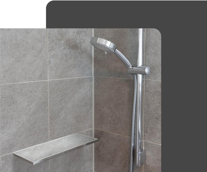 Dalsys Befliesbare Duschablage Ecke 400mm x 150mm Silber Ablage zum Einfliesen, Edelstahl korrosions