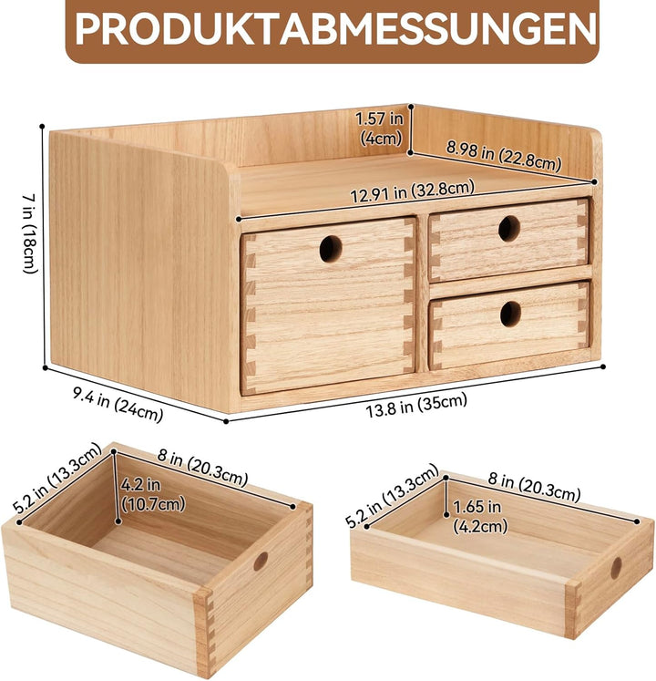 KIRIGEN Wood Desktop Organizer mit Schubladen Home Workspace Office Supplies Wooden Storage Box Shel
