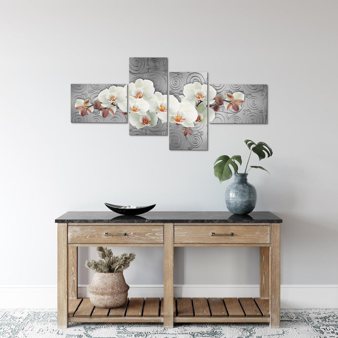 Runa Art Bild Modern Blumen Orchidee - Made in Germany - Wandbilder Abstrakt Grau Weiss 4 Teilig 204