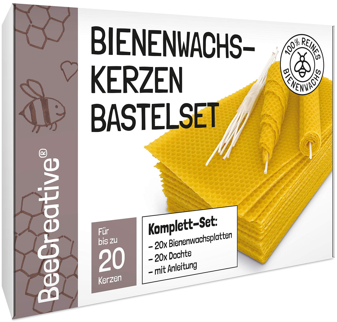 BeeCreative Bienenwachs-Kerzen Bastelset für 20 Kerzen, 100% reines Bienenwachs, Bienenwachskerzen s