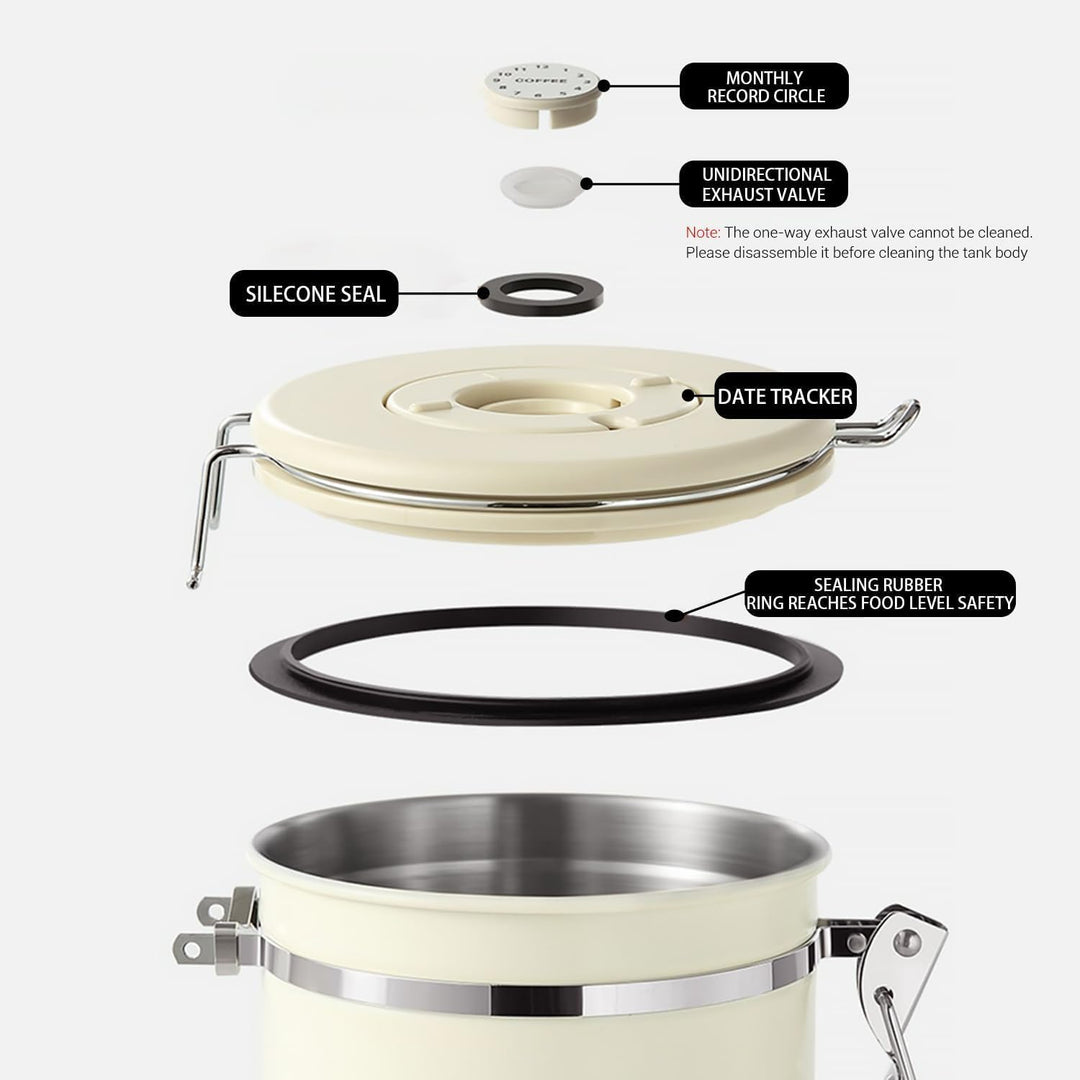 2800ml Edelstahl Kaffeebehälter Luftdicht (304er) Mit Frische- Datumsrad& CO2- Ventil| mit 30ml Mess