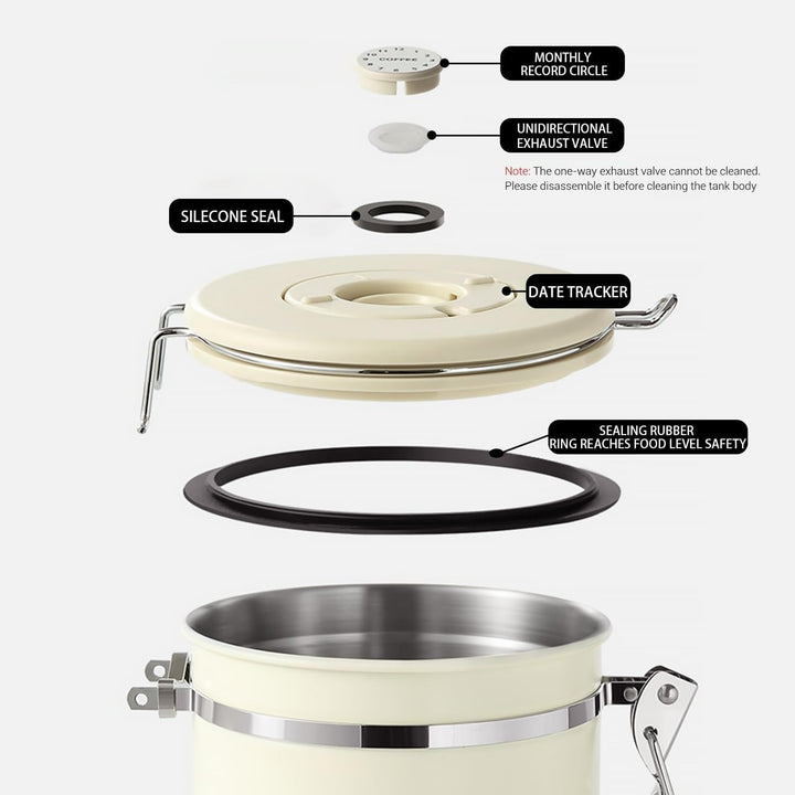 2800ml Edelstahl Kaffeebehälter Luftdicht (304er) Mit Frische- Datumsrad& CO2- Ventil| mit 30ml Mess