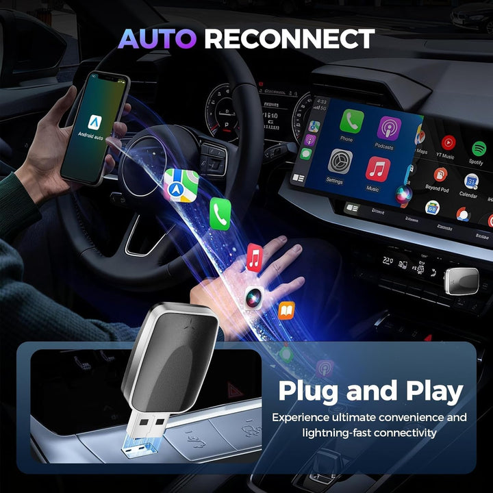 2026 Wireless Carplay & Android Auto Adapter 2-in-1, 2.4+5.0 GHz WiFi Android Auto Adapter, Plug and