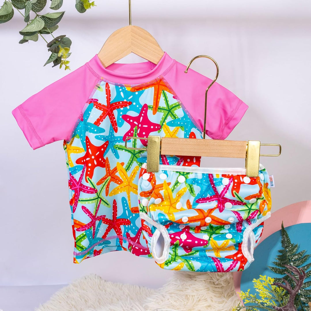 ALVABABY Schwimmwindel Baby-Mädchen-Badeanzug Badeanzug mit kurzen Ärmeln für Baby wiederverwendbare
