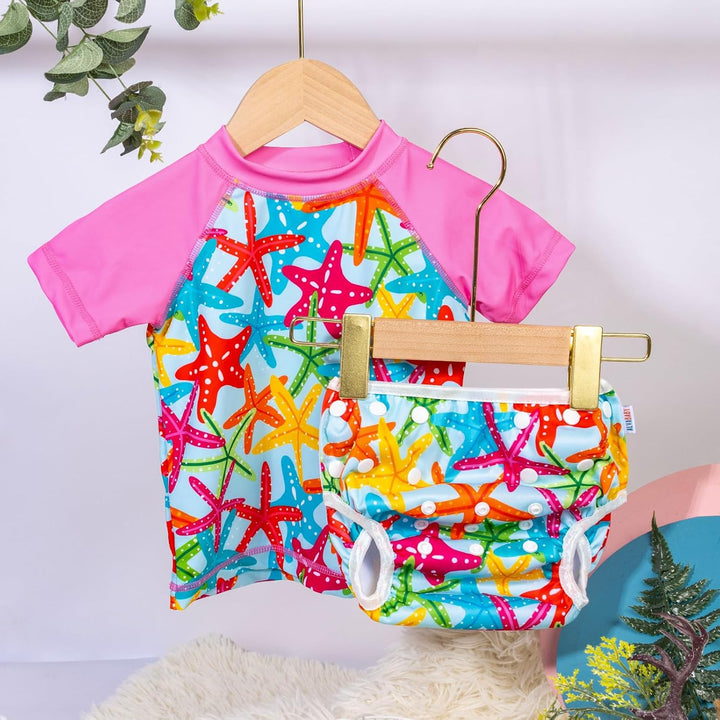 ALVABABY Schwimmwindel Baby-Mädchen-Badeanzug Badeanzug mit kurzen Ärmeln für Baby wiederverwendbare