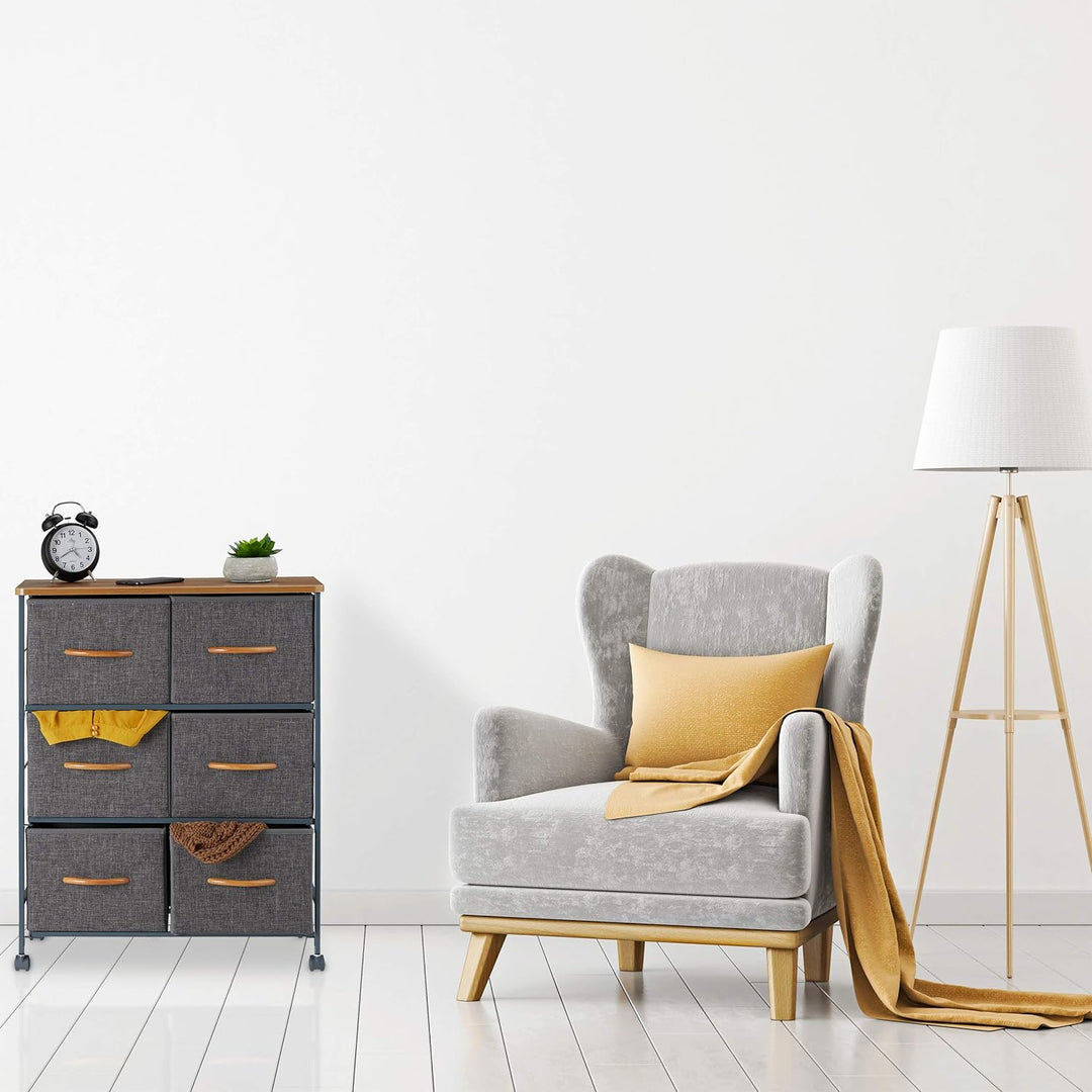 Relaxdays Schubladenschrank mit Rollen, 4 Stoff Schubladen, Deko Stoffschrank, Holzoptik, HBT 93 x 5