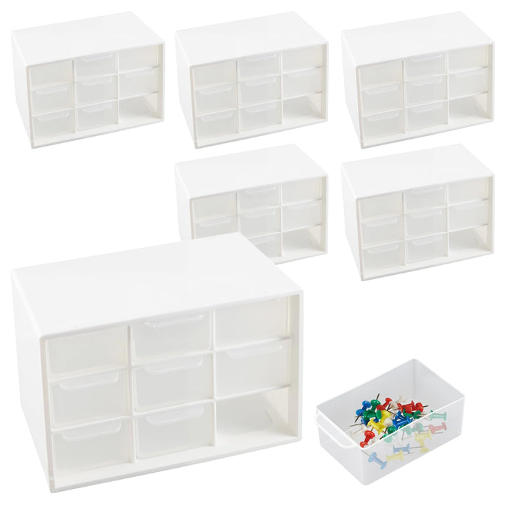 NAMYEUT 6 Stück Bastelbox Aufbewahrung mit 9 Schubladen, 18x12x10cm Mini Schubladenbox Weiss, Kleine