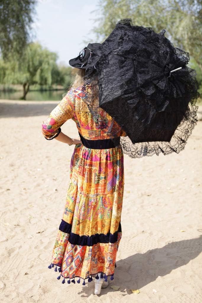 VON LILIENFELD Regenschirm Damen Sonnenschirm Brautschirm Hochzeitsschirm Melissa schwarz Rüschen