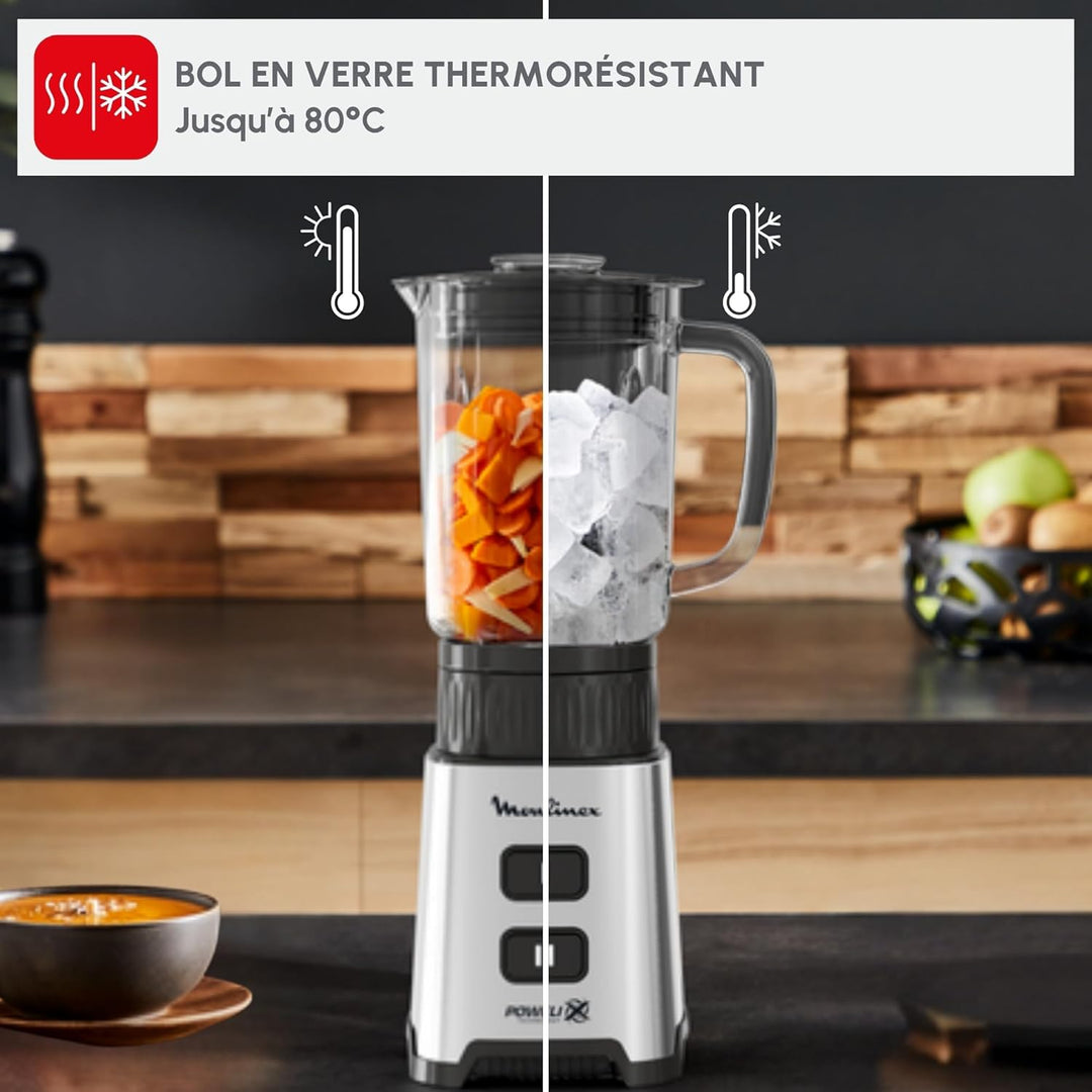 Moulinex Pulseo LM17GD Standmixer 400 W, 4 Klingen 700 ml und 600 ml tragbarer Behälter, 2 Geschwind
