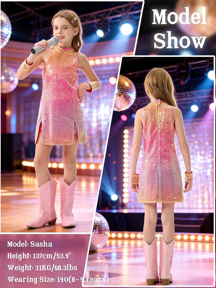 LOLANTA Mädchen Pailletten-Kostüm Hip Hop Dancewear Funkelndes Tanzkleid Gesetzt 4-5 Jahre Schillern