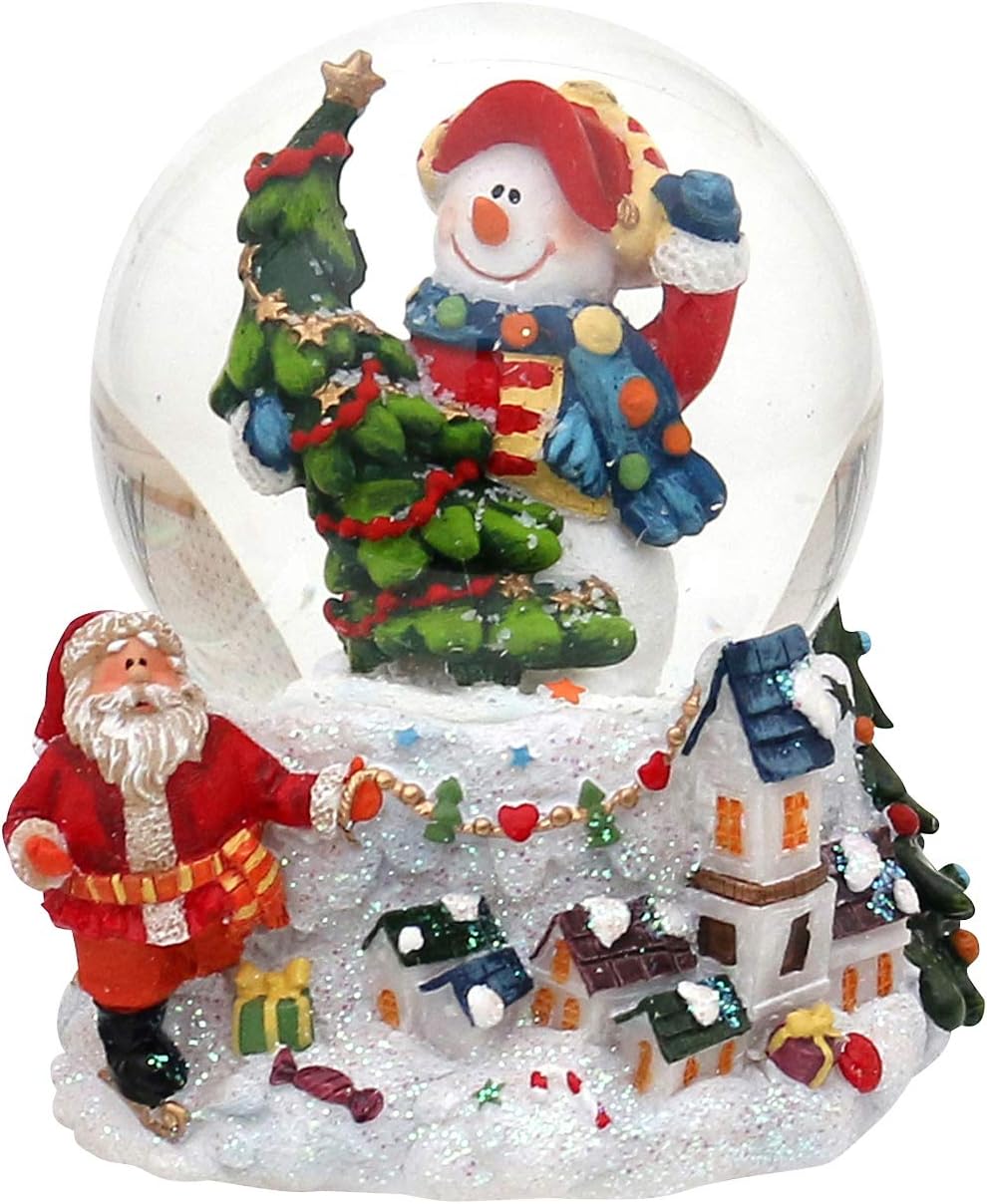 Dekohelden24 Schneekugel Schneemann mit Tanne auf Sockel mit Winterlandschaft, Masse H/B/Kugel: ca.