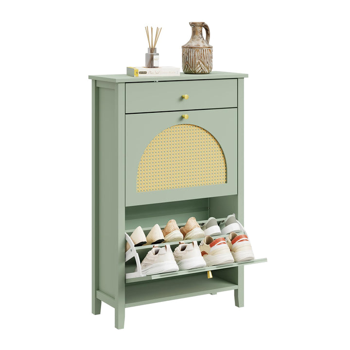 SoBuy Schuhschrank Schmal - 2 Türen 1 Schublade 62x25x97cm Flur | Schuhkipper Aus MDF Mit Rattan-Tür