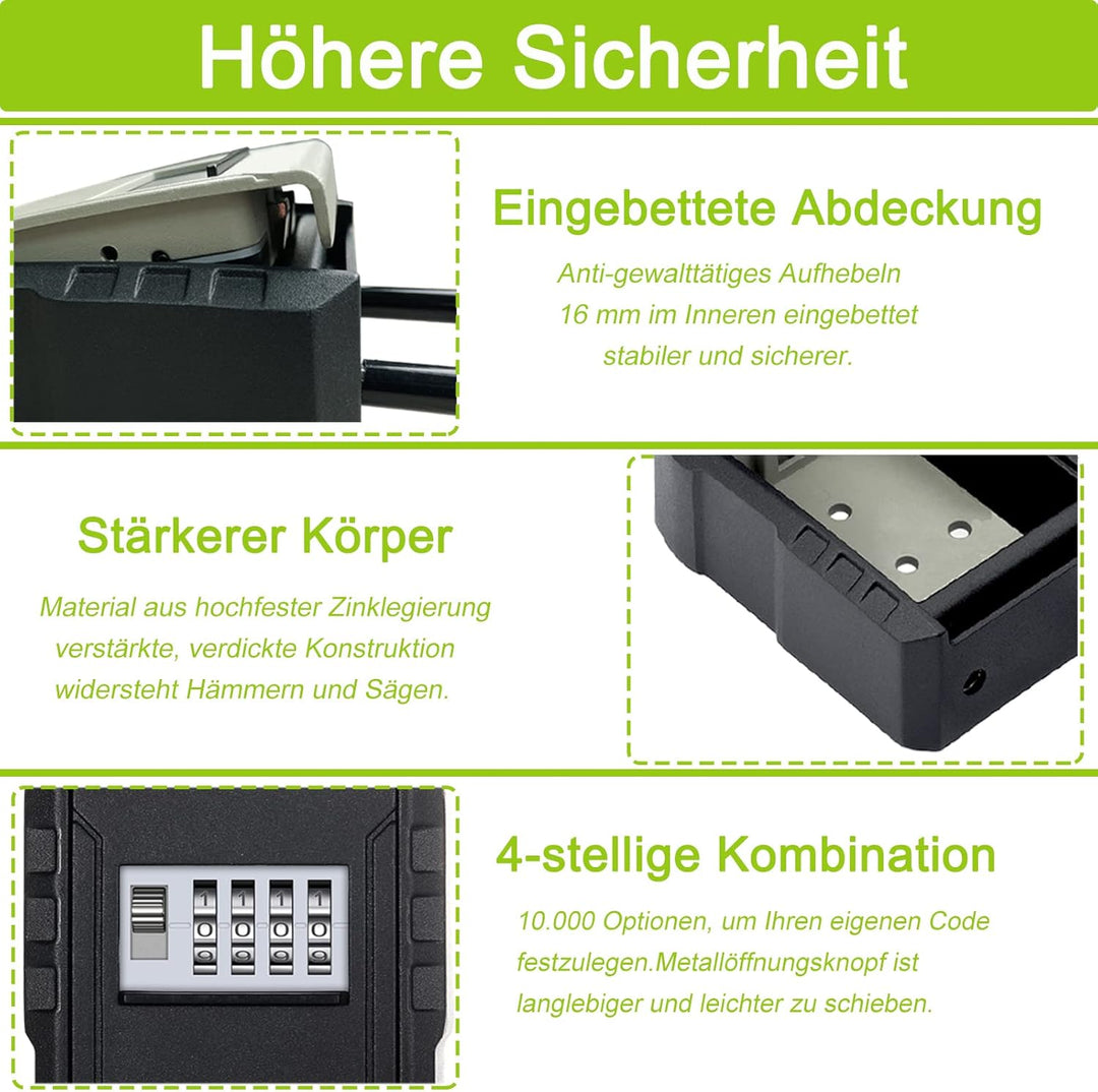 ZHEGE Schlüsselkasten Mit Zahlencode, Schlüsselsafe Aussen, 4-Stellig Schlüsselbox mit Code für Drau