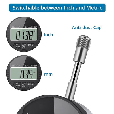 AUTOUTLET Digitale Messuhr 0.01/0.0005'', digitale Messuhr Messtaster 0-25.4mm/1'' Messbereich, mit