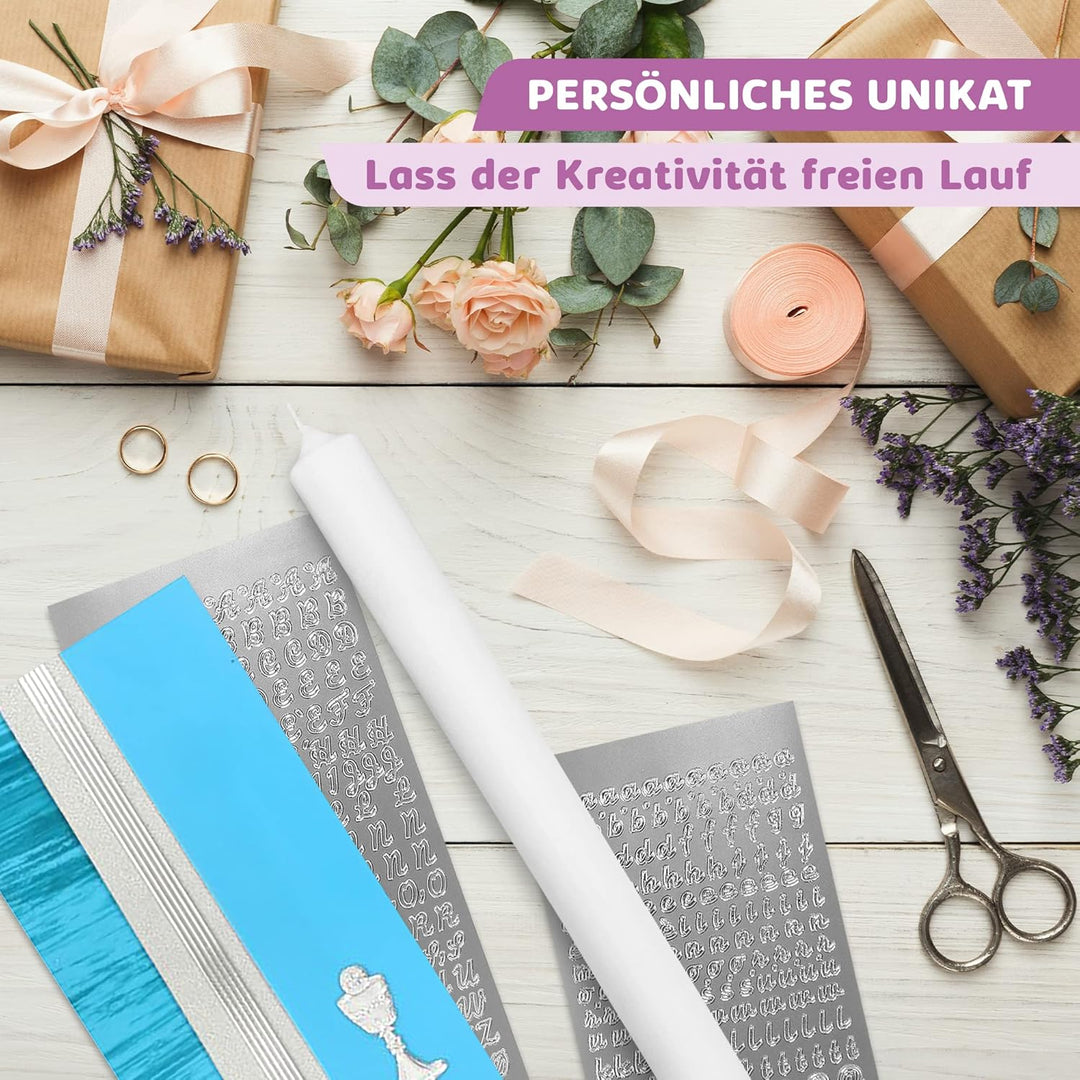 WIKAKERZEN Kerzen-Rohling Set für Taufe, Hochzeit oder Kommunion selbst gestalten inkl. Buchstaben z