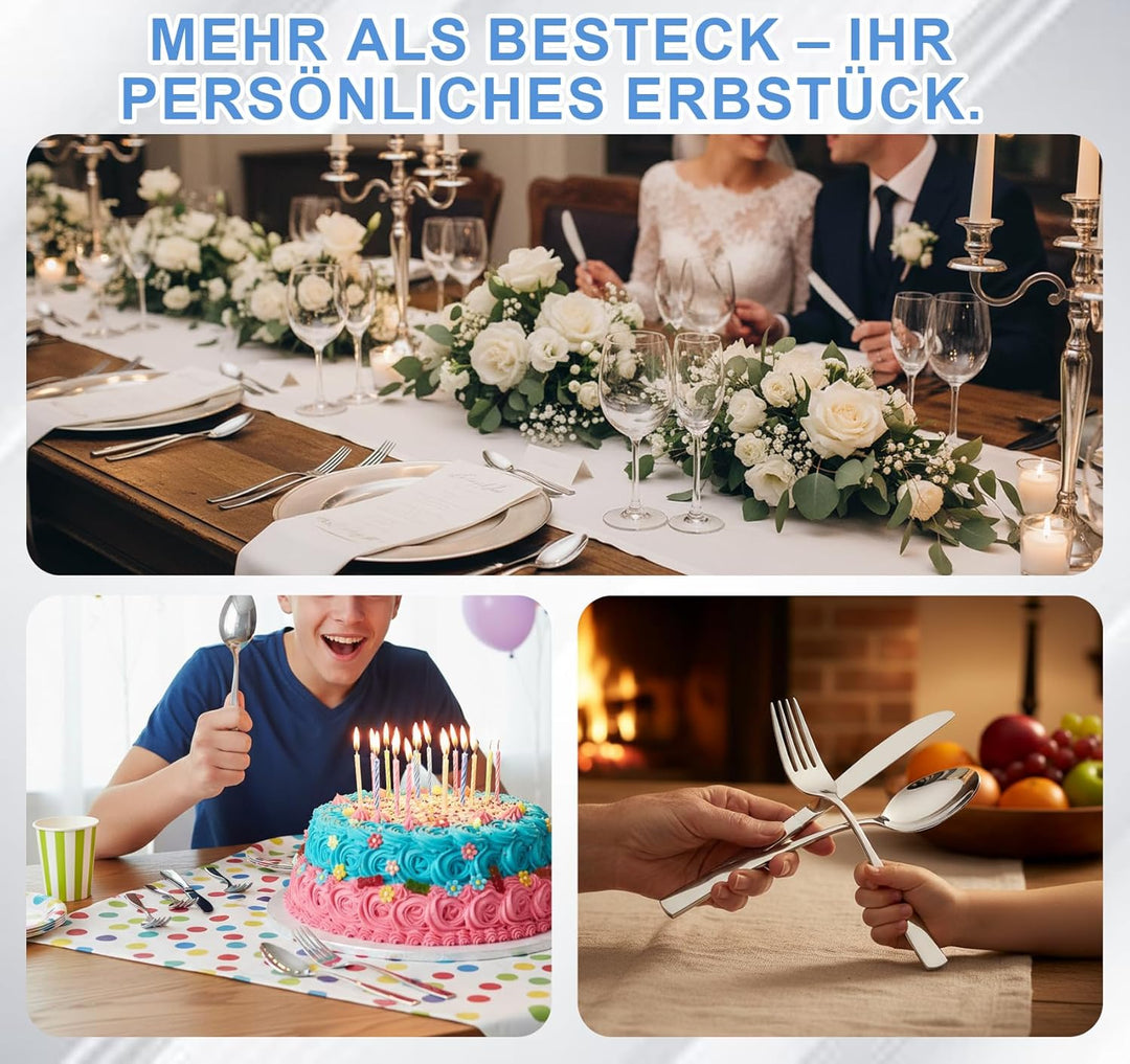 Personalisiert Besteck Set für Erwachsene,Essbesteck mit Gravur,Edelstahl Messer Gabel Löffel Set Sp