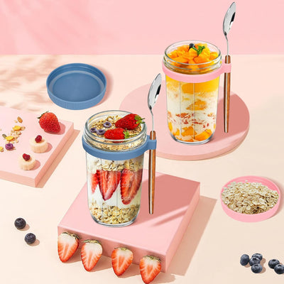 UHAPEER Overnight Oats Behälter, Glas Müslibecher to go 2er Set, 600ml/16oz Müsli Cup to Go Becher,