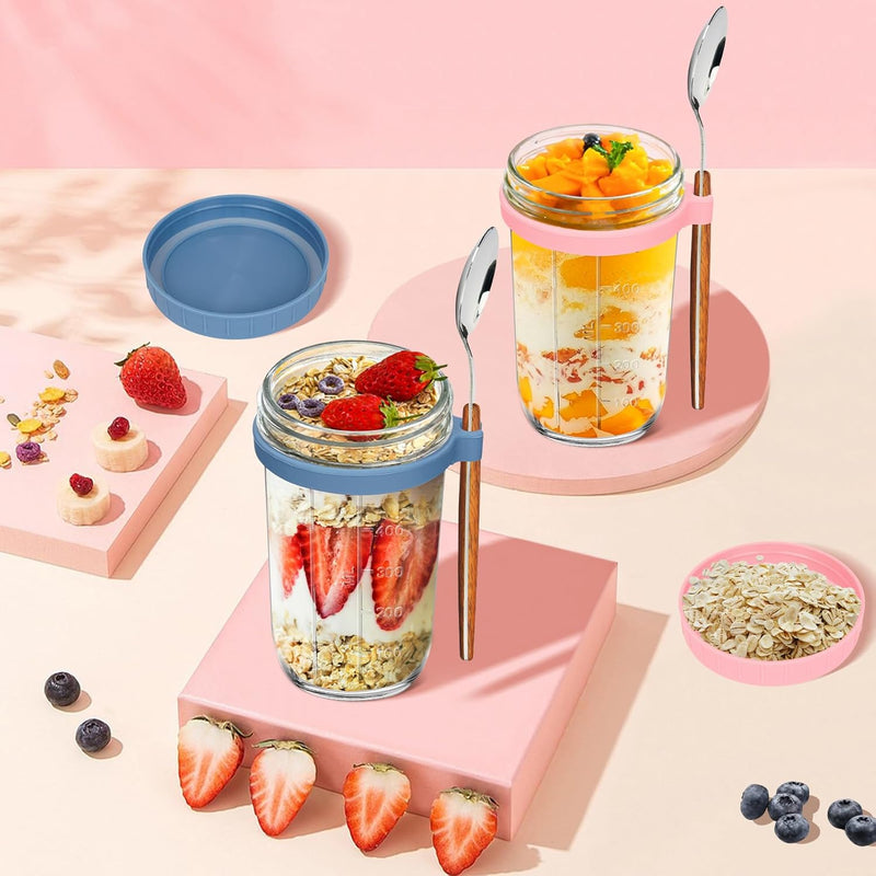 UHAPEER Overnight Oats Behälter, Glas Müslibecher to go 2er Set, 600ml/16oz Müsli Cup to Go Becher,