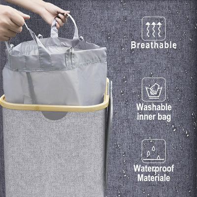 Wäschekorb mit Deckel 100L, Wäschesammler Gross schmal mit herausnehmbaren Wäschesack Laundry Basket
