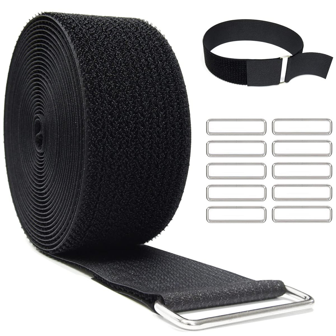 YMCRLUX Klettband Breit 5CM mit 10 Metallschnalle, Frei Zuschneidbar Klettverschluss Band, Wiederver